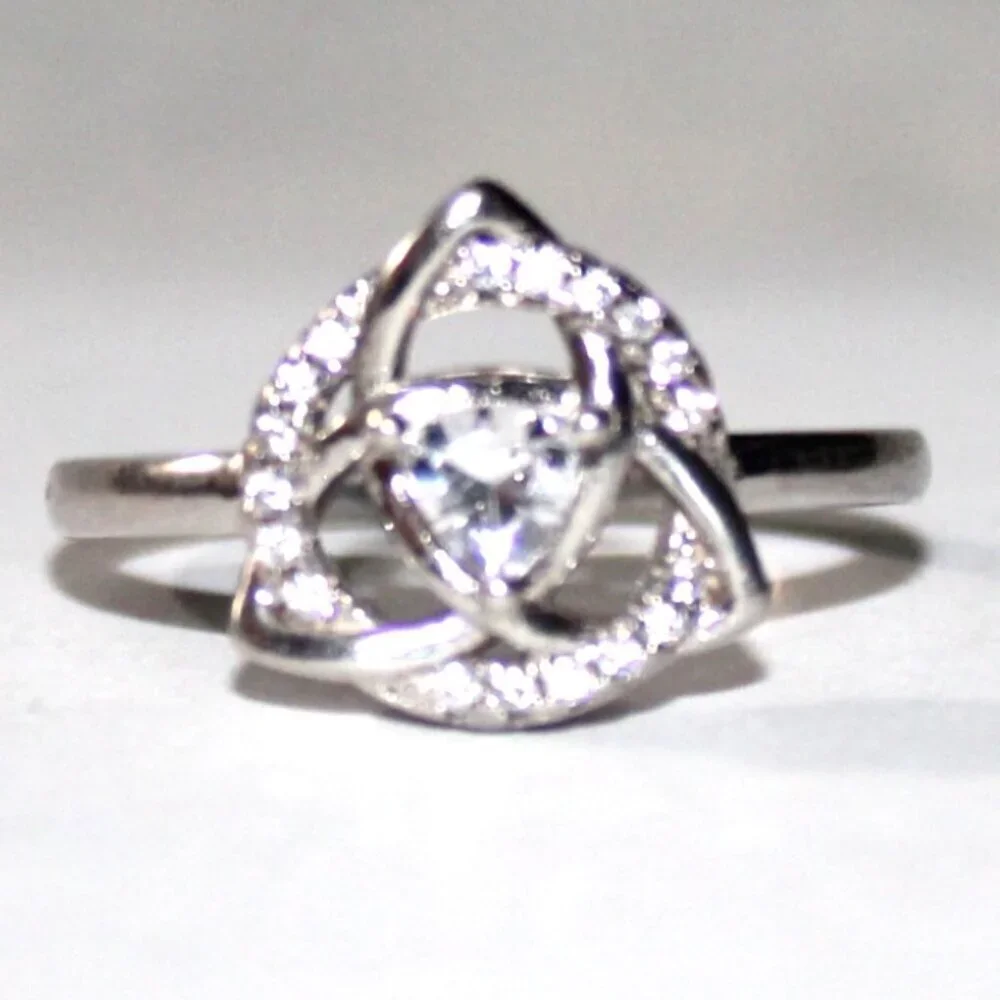 Sterling Silver Cubic Zirconia Celtic Knot Ring - Picture 2 of 7